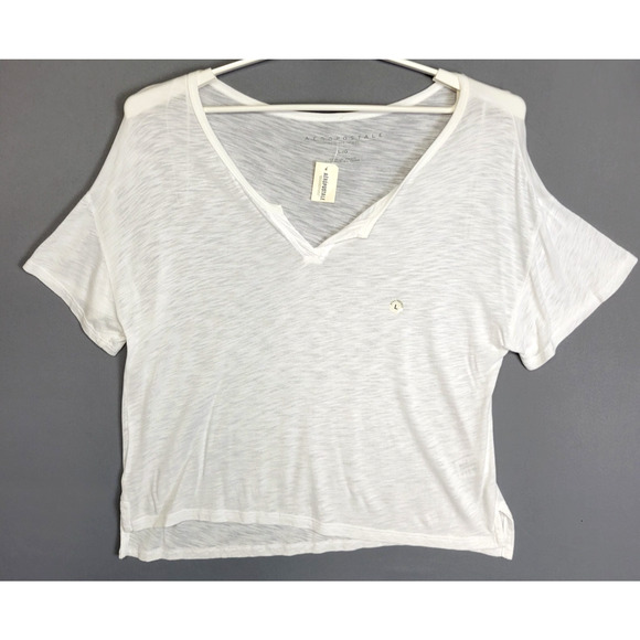 Aeropostale Tops - Aeropostale Crop Tee T-shirt Womens L White Semi Sheer V- Neck Short Sleeves New